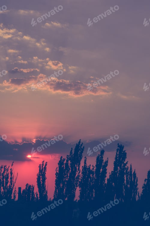 Preview: Landscape With Dramatic Light - Beautiful Golden Sunset With Saturated Sky And Clouds.