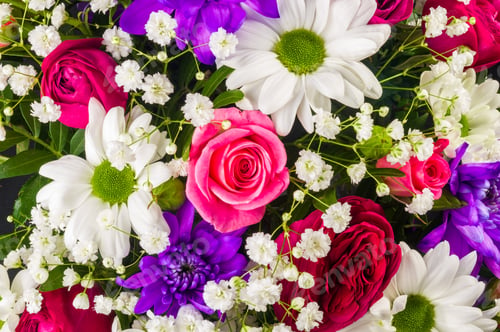 Preview: Background For A Greeting Card - Beautiful Gift Bouquet Of Various Blooming Bright Colorful