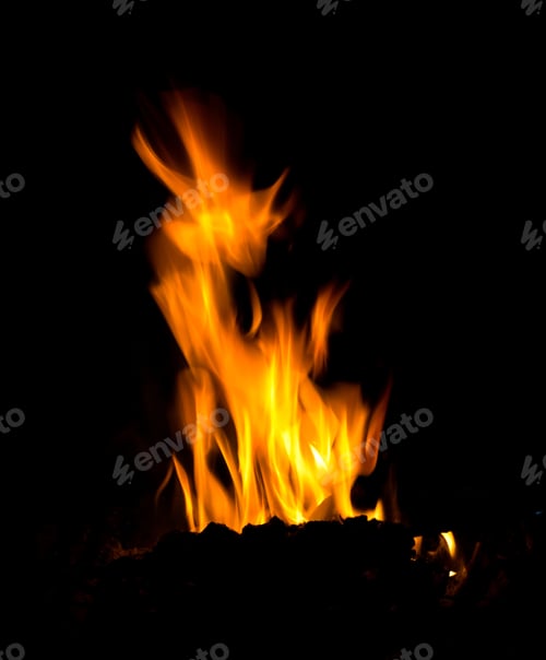 Preview: Powerful High Flame Burning Wood On Black Background In Stoves