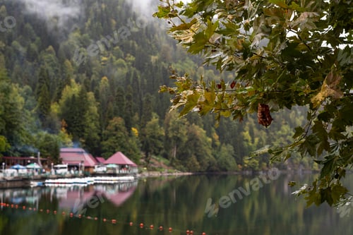 Preview: Beautiful Panorama Of Lake Ritsa In Cloudy Weather. Abkhazia, October 2019