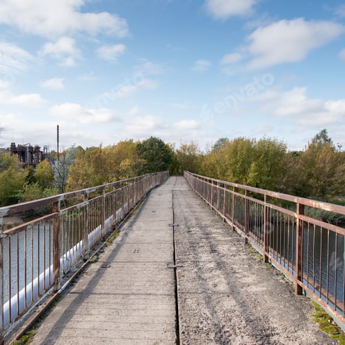 Preview: Old Bridge With Rusty Metal Rails Near Sea Port