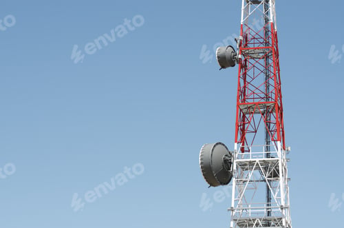 Preview: Bottom View Of A Telecommunications Tower With A Clear Blue Sky