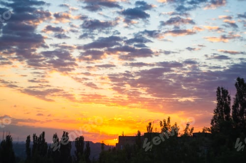 Preview: Landscape With Dramatic Light - Beautiful Golden Sunset With Saturated Sky And Clouds.