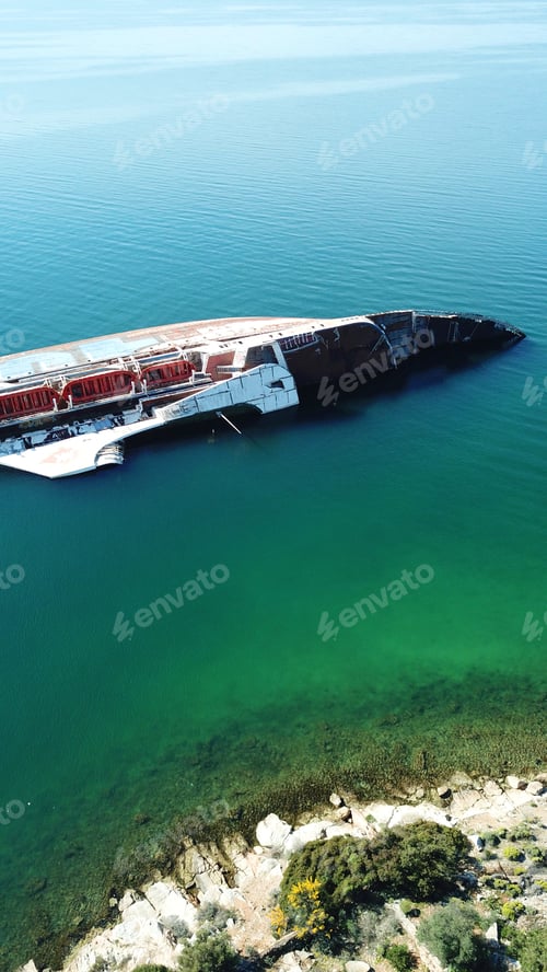 Preview: Aerial Photo Of Capsised Abandoned Cruise Ship Near Shore