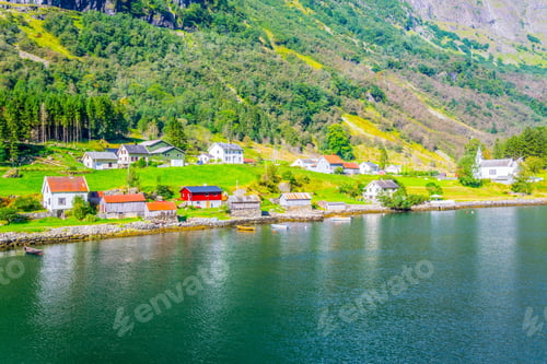 Preview: View Of A Village On Edge Of The Aurlandsfjord - Unesco Enlisted Natural Heritage Site - In Norway