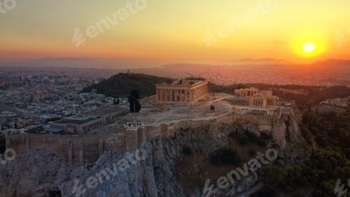 Preview: Aerial Photo Of Iconic Masterpiece Of Ancient World, Acropolis And The Parthenon At Sunset With