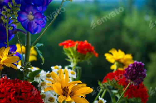 Preview: A Bouquet Of Bright Spring Flowers Of Various Types