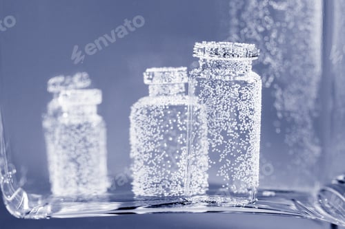 Preview: Abstract, Underwater Composition With Small Glass Bottles And Bubbles