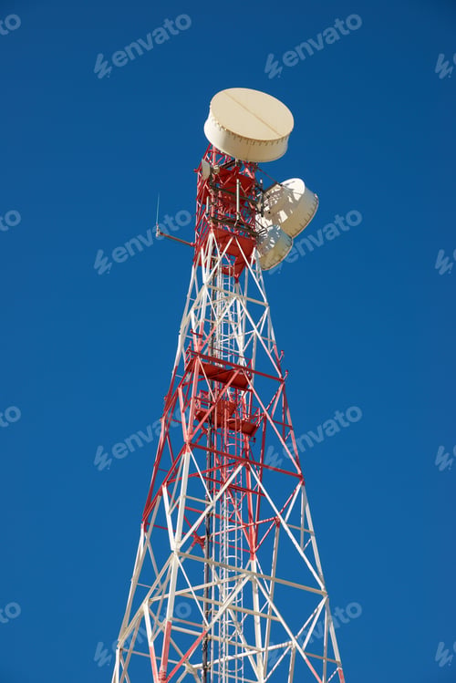 Preview: Telecommunications Tower With Clear Blue Sky.