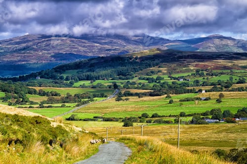 Preview: Road View To Mountains In Snowdonia National Park In North Wales Of The United Kingdom. Snowdonia
