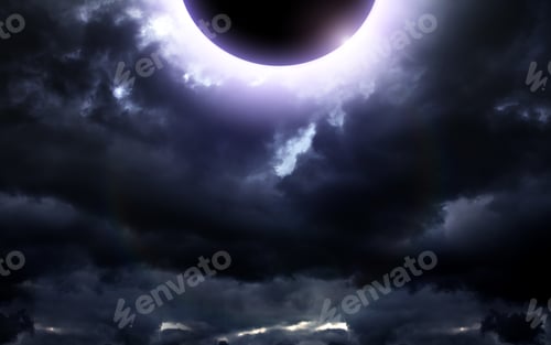 Preview: Eclipse Of The Sun In The Abstract Dark Storm Clouds