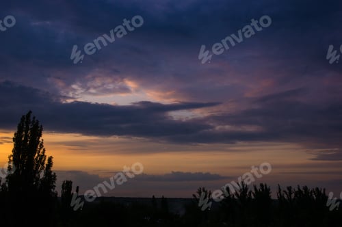 Preview: Landscape With Dramatic Light - Beautiful Golden Sunset With Saturated Sky And Clouds.