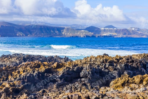 Preview: The Picturesque Rock At The Coast Of The Atlantic Ocean Is Washed By Waves