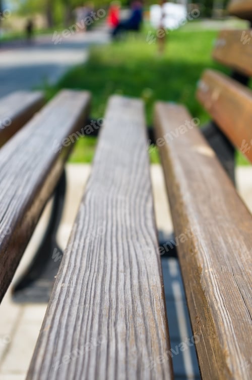 Preview: Bench In A City Park In The Spring Season, Closeup