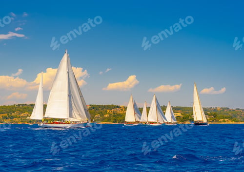 Preview: Classic Wooden Sailing Boats In A Race, Spetses Island In Greece