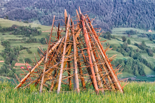 Preview: Traditional Slovenian Constructions For Drying Hay And Wood Storage, Hayrack On The Hilly Field In