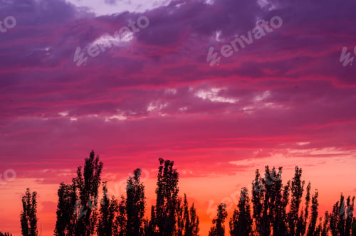 Preview: Landscape With Dramatic Light - Beautiful Golden Sunset With Saturated Sky And Clouds.