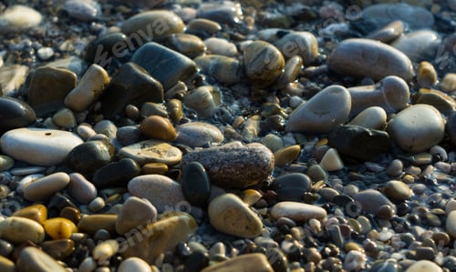 Preview: Pebble Stones On The Sea Beach, The Rolling Waves Of The Sea With Foam