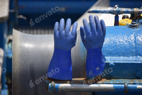 Preview: Blue Industrial Gloves Dry In The Sun
