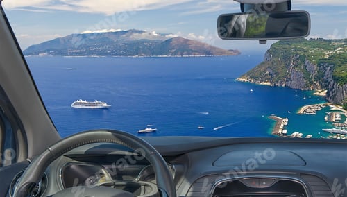 Preview: Looking Through A Car Windshield With View Of The Beautiful Sorrento Peninsula Seen From Capri, Bay