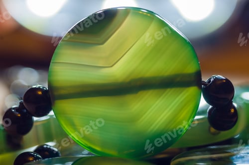 Preview: Large Polished Beads Of Beautiful Translucent Green Agate Gemstone, Macro