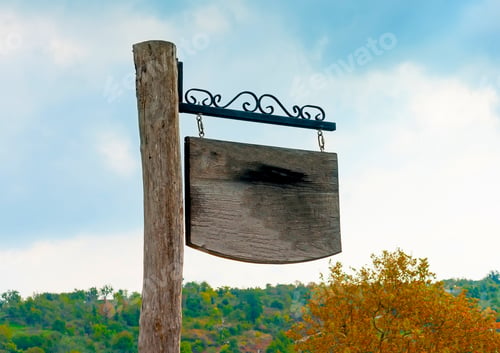 Preview: Wooden Made Traditional Label At Portaria Village On Pilion Mountain In Central Greece