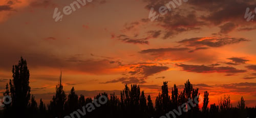 Preview: Landscape With Dramatic Light - Beautiful Golden Sunset With Saturated Sky And Clouds.