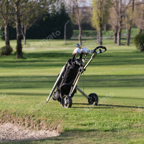 Preview: Black Golf Bag With Wheels In Golf Course In Sunny Day