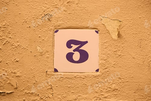 Preview: Number Three Information On A Wall, Detail Of Odd Number, Direction