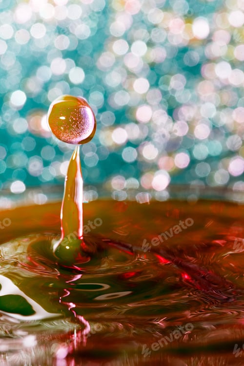 Preview: Abstract, Colorful Composition With Small Bokeh Lights, Water Drops And Water Texture. Can Be Used