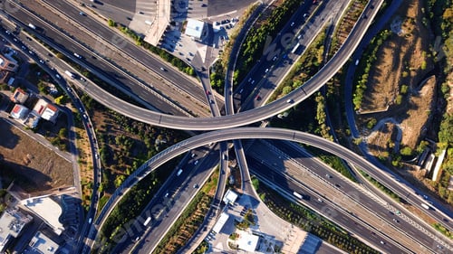 Preview: Aerial Drone Photo Of Urban Elevated Road Junction And Interchange Overpass In City With Light