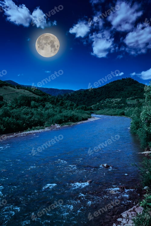 Preview: Wild Mountain River In Mountains On A Clear Summer Night