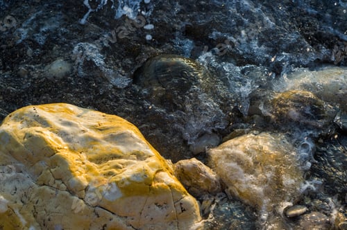 Preview: Pebble Stones On The Sea Beach, The Rolling Waves Of The Sea With Foam