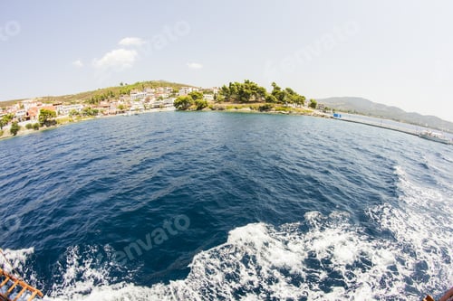 Preview: Greek Landscape With Sea And Resorts. Fisheye Lens Effect