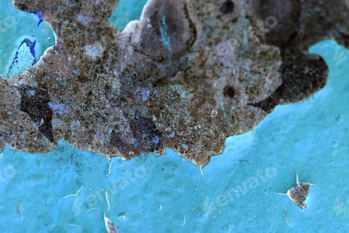 Preview: Abstract Composition From A Metallic Surface With Peeled Paint And Inverted Colors - Texture And