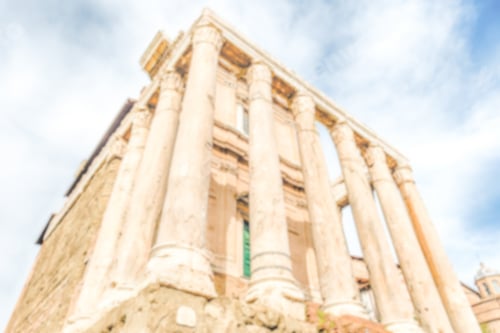 Preview: Defocused Background With Ancient Ruins Of The Temple Of Antoninus And Faustina Inside The Roman