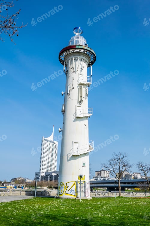 Preview: White Lighthouse Near Danube In Vienna, Austria.