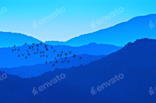 Preview: Flying Birds. Blue Nature Background.