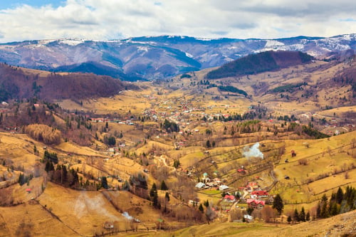 Preview: Landscape With Village In A Valley Between Mountains