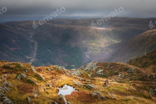 Preview: Dramatic Landscape Of Mountains From Mount Ulriken Above Bergen City, Norway