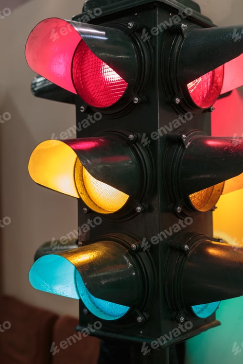 Preview: Vintage Traffic Lights With Red Light: Street Signal.
