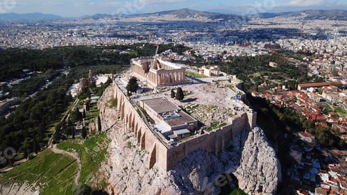 Preview: Aerial Drone Bird'S Eye View Photo Of Iconic Acropolis Hill, The Parthenon And Famous Theater Of