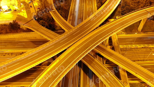 Preview: Aerial Drone Night View Of Elevated Highway Junction As Seen At Night