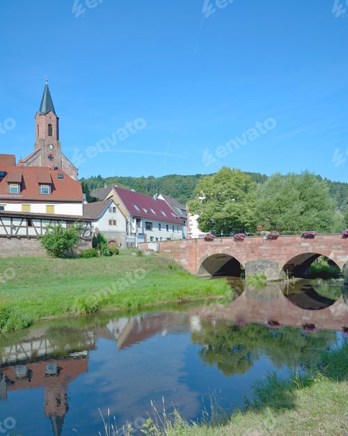 Preview: Village Of Graefendorf At River Schondra,Spessart Nature Reserve,Bavaria,Germany