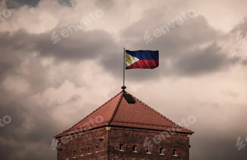 Preview: Flag Over Old Building Against Cloudy Sky