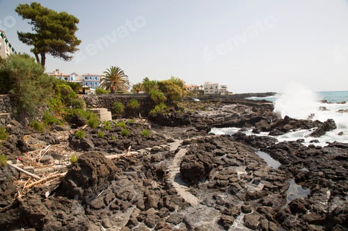 Preview: Sunny Mediterranean Facilities On The Beach With Terraces, Armchairs And Tables, Pedestrian