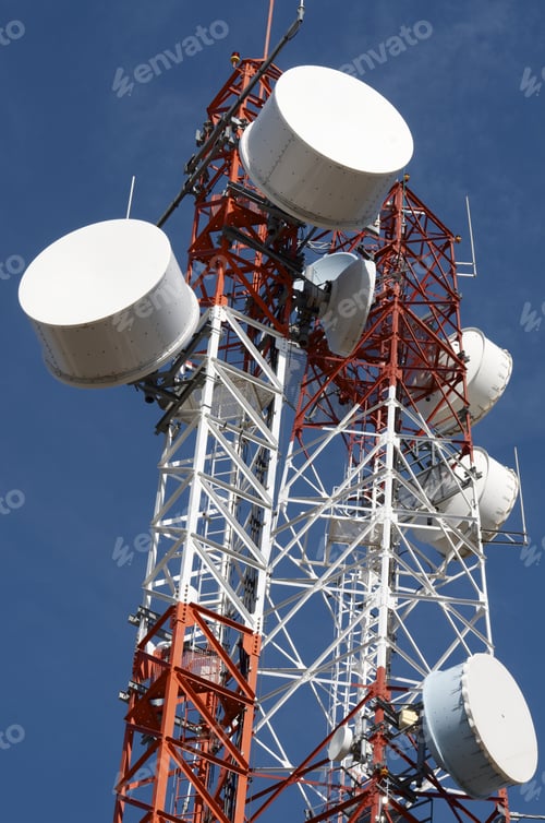 Preview: Bottom View Of A Telecommunications Towers With A Clear Blue Sky, La Muela, Saragosa, Aragon, Spain