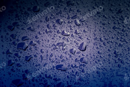 Preview: Rain Drops, Detail Of A Wet Blue Background, Cold And Texture