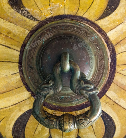 Preview: Decorative Antique Door Handle On The Old Wooden Entrance