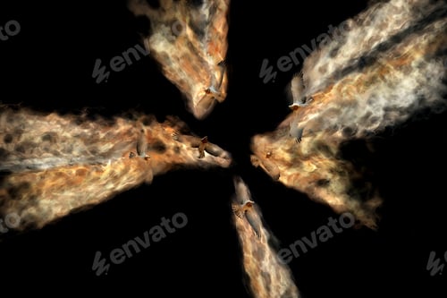 Preview: Abstract Nature. Flying Bird. Dispersion Effect. Black Background.